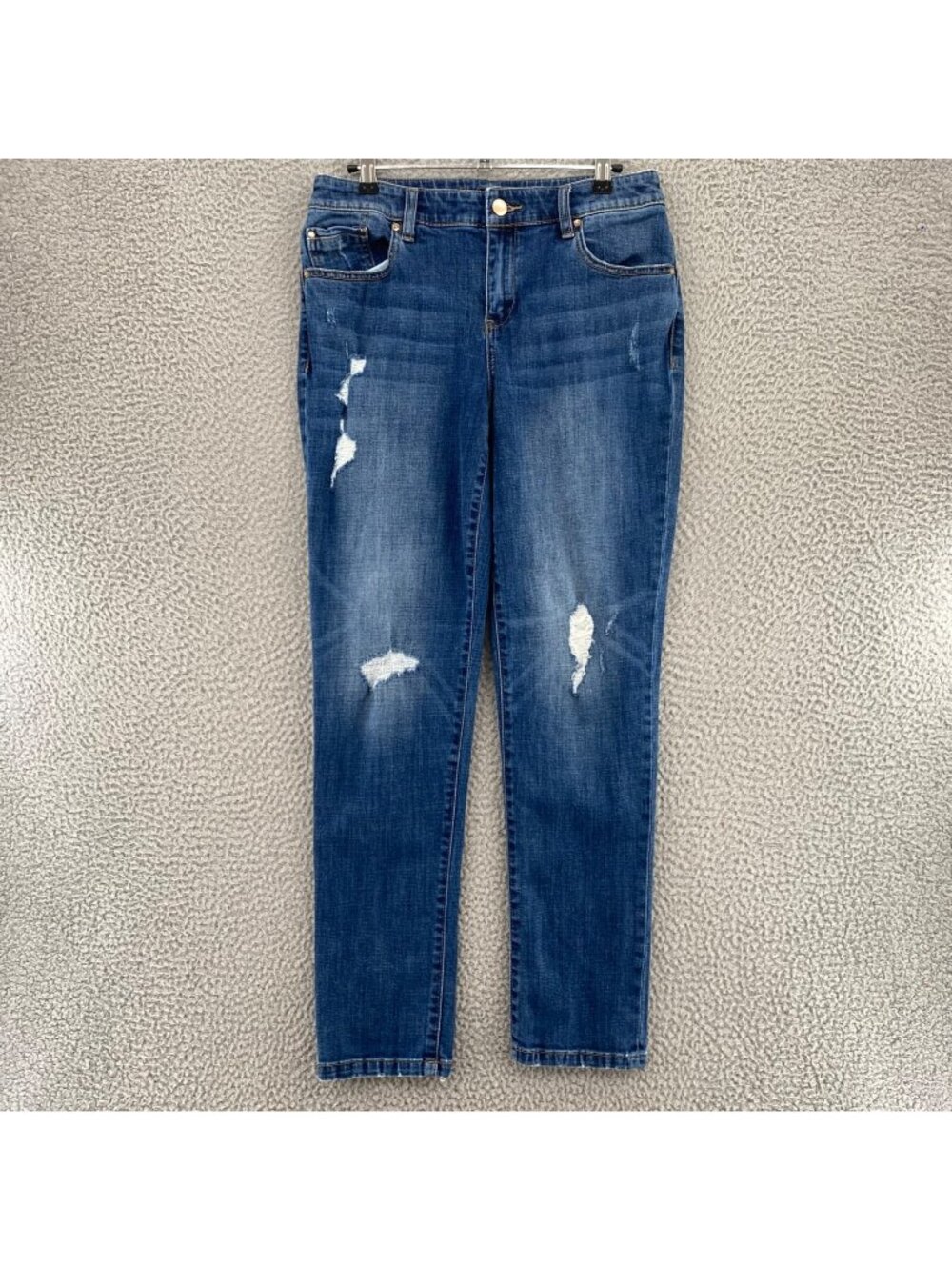 Chicos Jeans Womens 0 US 4 Blue Skimmer Distressed Skinny Fit Medium Wash Denim